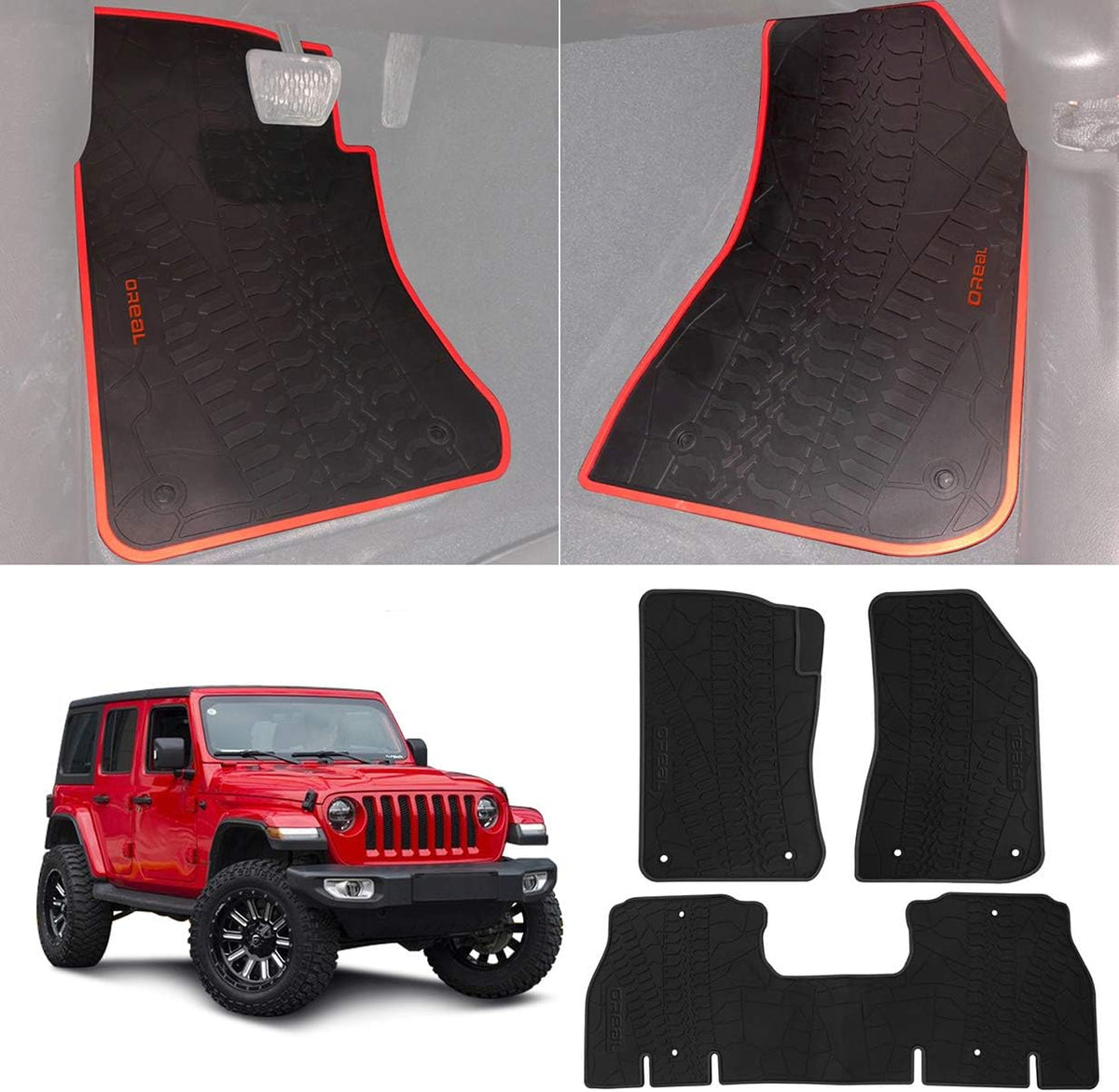 All Weather Rubber Floor Liners for Jeep Wrangler, Black Pack of 2 X3674