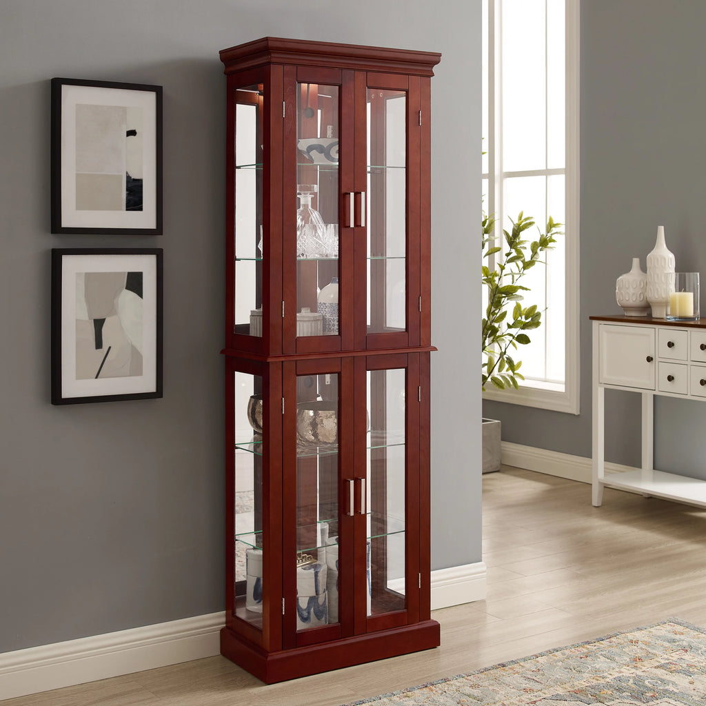 6-Tier Lighted Curio Display Cabinet with Adjustable Shelves and Tempered Glass Doors U7730