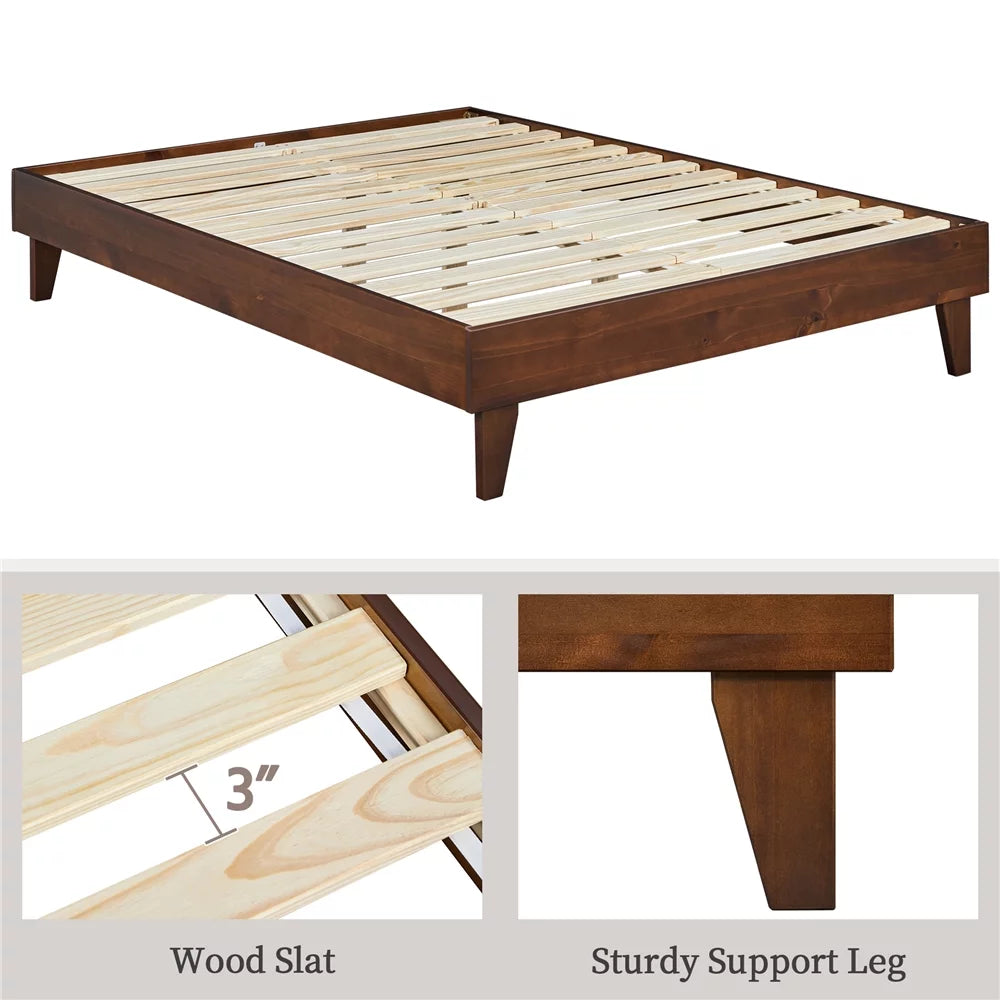 Queen Size Platform Bed Frame with Wood Slat Support T464619