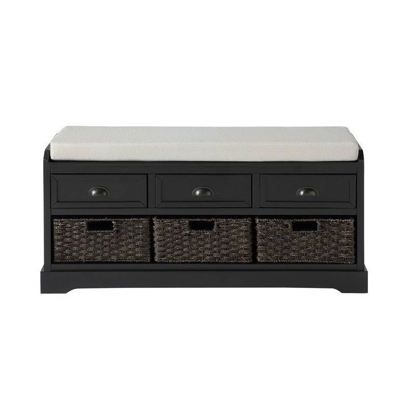 White Wood Storage Bench with 3 Drawers and 3 Baskets E56906