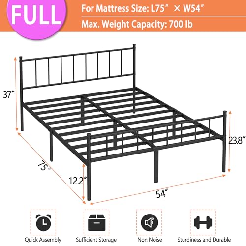 Full Metal Platform Bed Frame with Steel Slat Support X768
