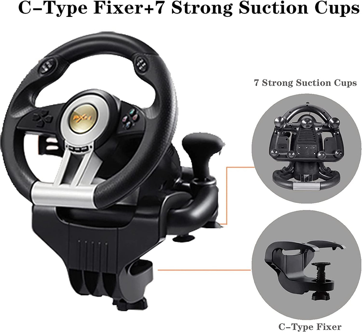 Gaming Steering Wheel with Pedal 180 Degree for PC, PS3, PS4, Xbox One, Xbox Series X/S, N-Switch (Black) G5600