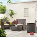 4 Pieces Gray Wicker Rattan Sectional Sofa Set with Table and Loveseat R7354