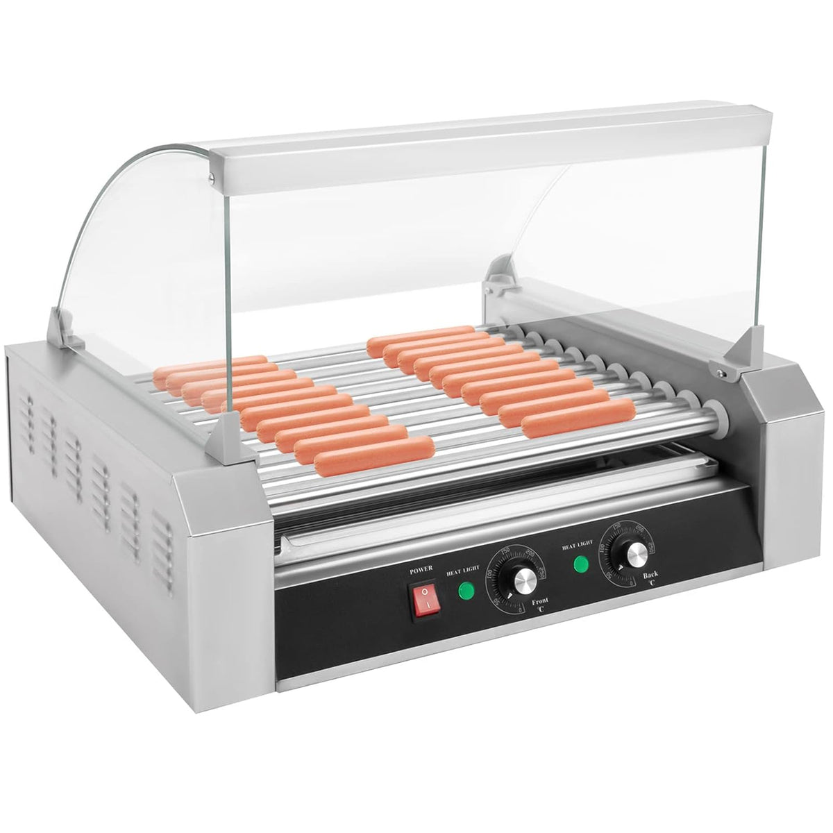 30 Hot Dog 11 Roller Stainless Steel Electric Cook Warmer Machine with Cover C373750