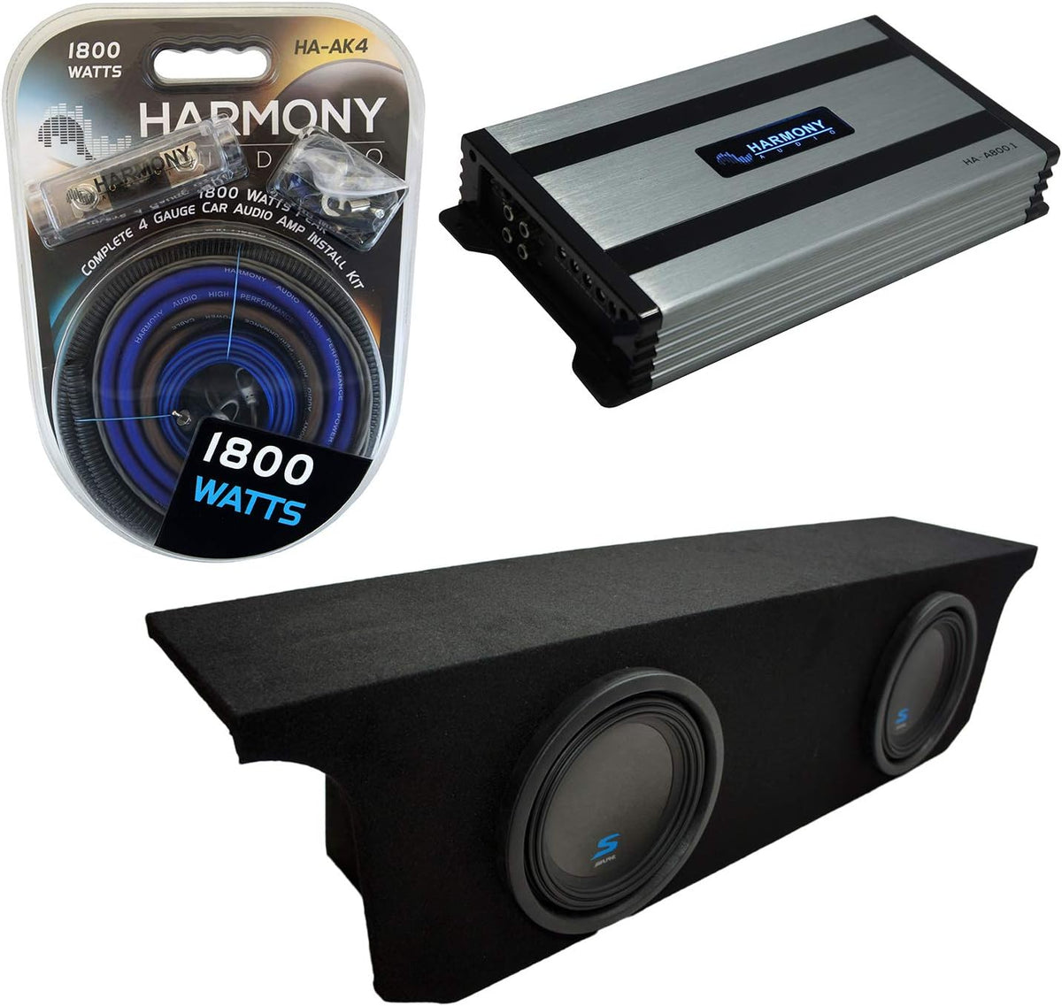 Dual 10" Loaded Sub Box Enclosure with Amplifier and 4 Gauge Amp Install Kit J4685