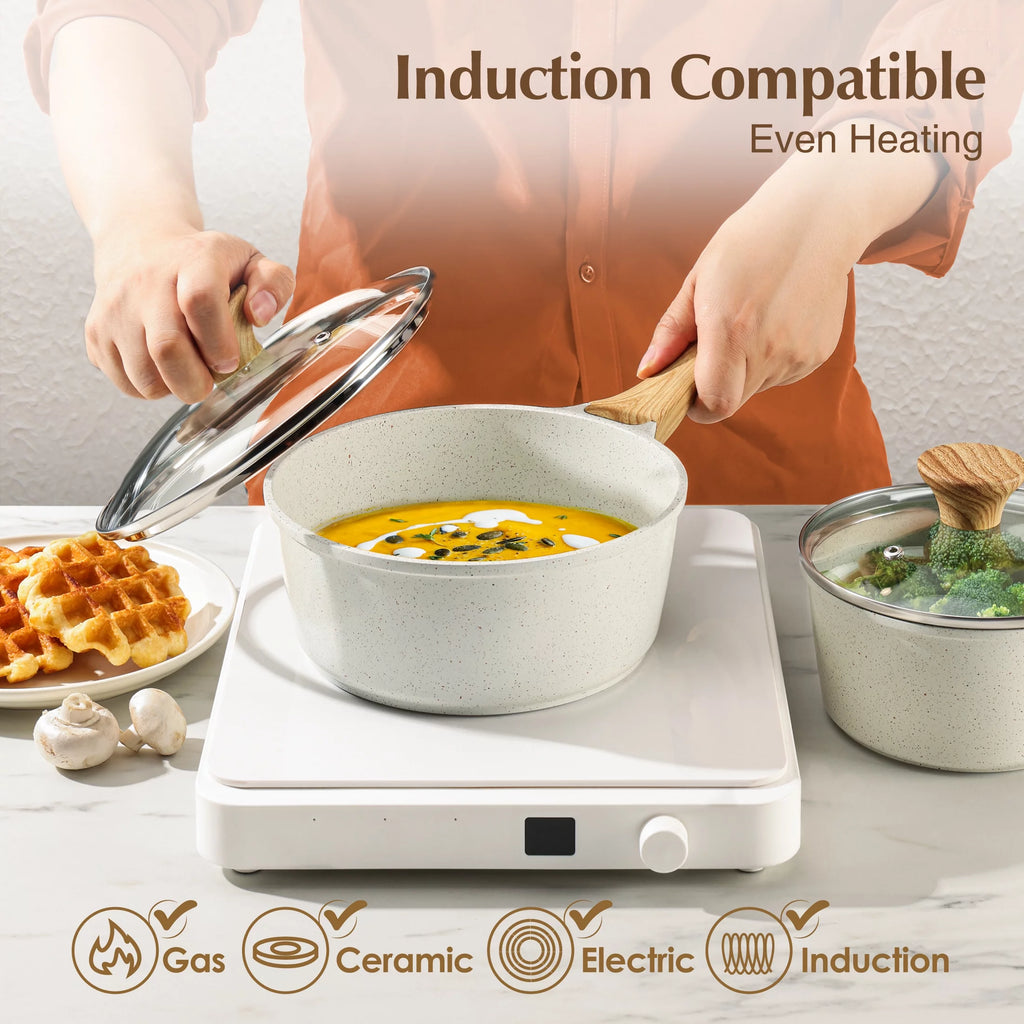 17 Piece White Ceramic Nonstick Cookware Set C804813