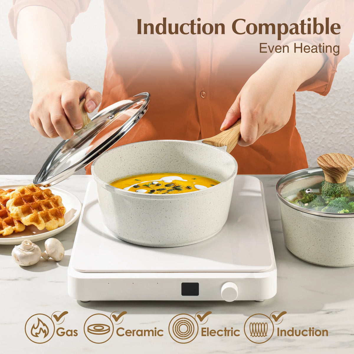 17 Piece White Ceramic Nonstick Cookware Set C804813