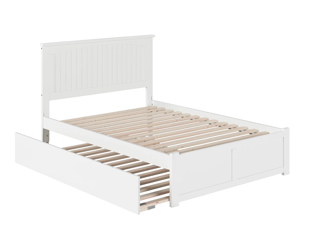 White Full Platform Bed with Trundle Bed T888964