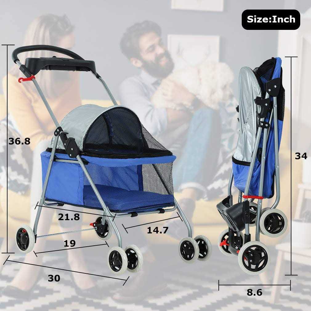 4 Wheels Folding Waterproof Pet Stroller with Cup Holder T66634