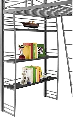 Gray Metal Frame Twin Loft Bed with Desk and Bookcase Y8855