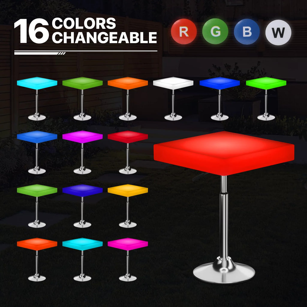 Set of 3 LED Light Up Square Bar Table + Stools V827238