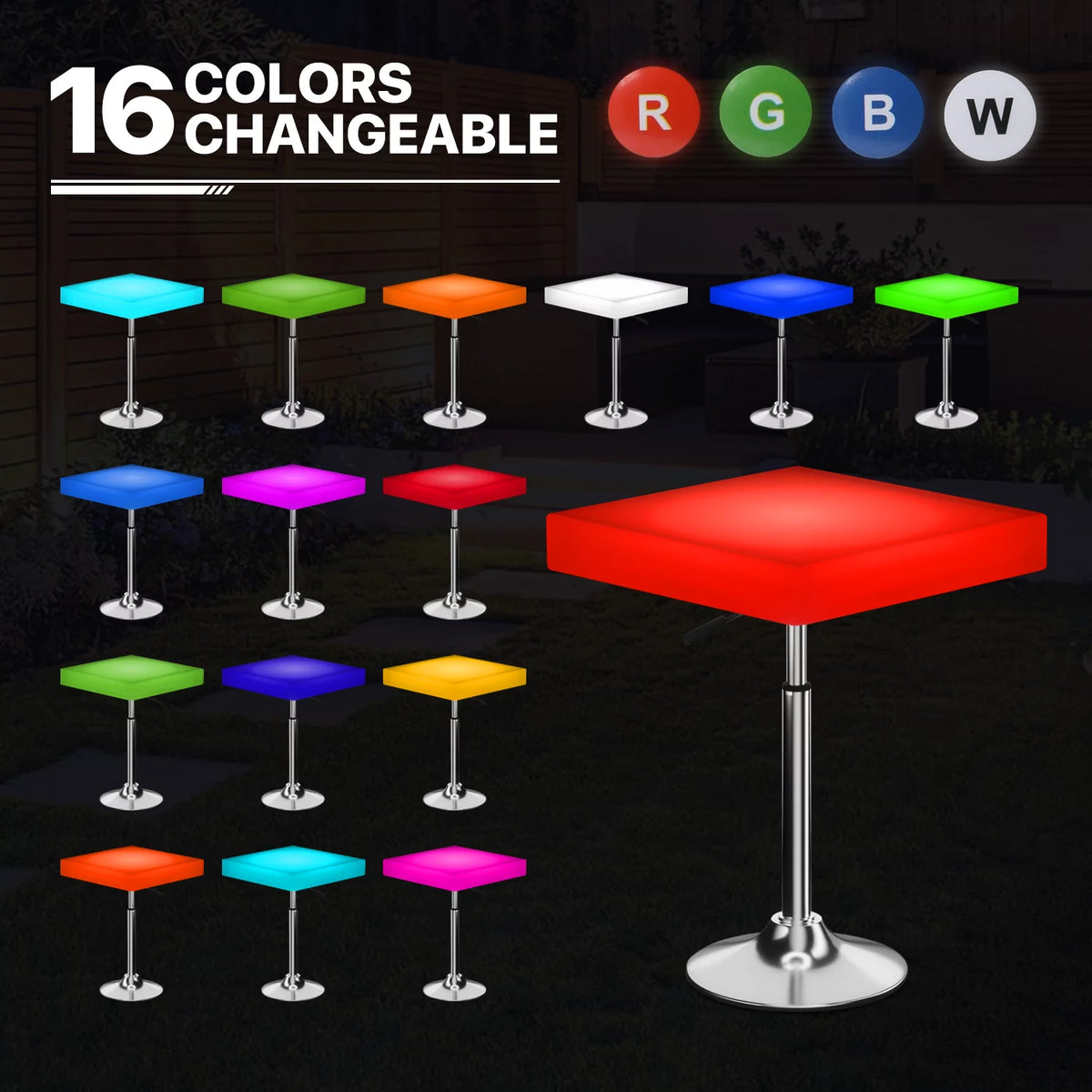 Set of 3 LED Light Up Square Bar Table + Stools V827238