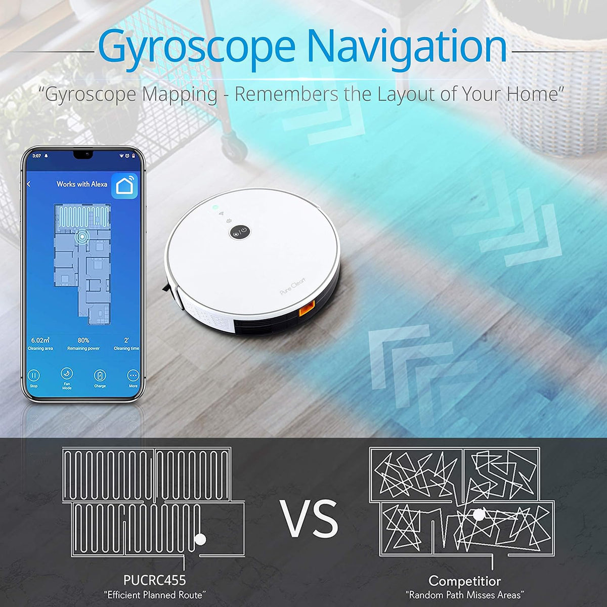 Automatic Robotic Vacuum Cleaner with WiFi App and Gyroscope Mapping C376
