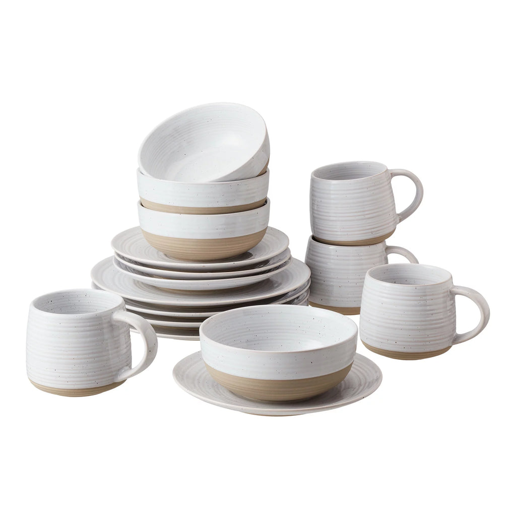 White Round Stoneware 16-Piece Dinnerware Set L36237