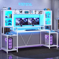 Black Gaming Desk with LED Lights, Hutch and Storage Shelves S21781