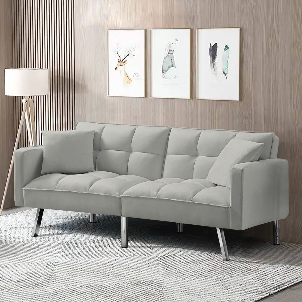 74 Inch Velvet Tufted Futon Sofa Bed with Metal Legs Y164848