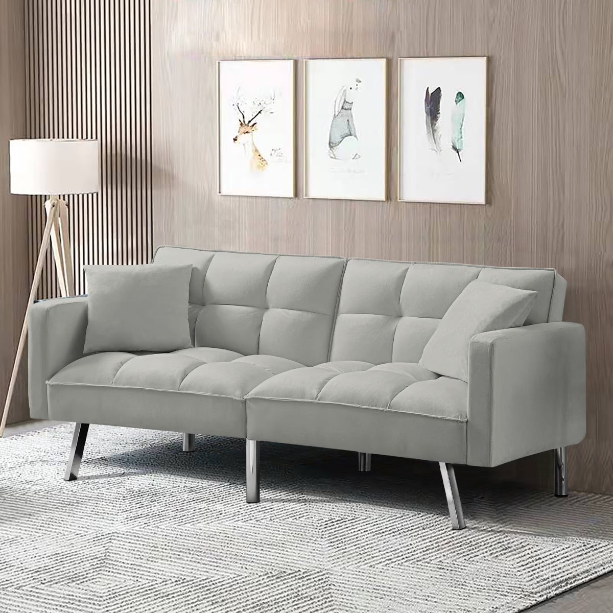 74 Inch Velvet Tufted Futon Sofa Bed with Metal Legs Y164848