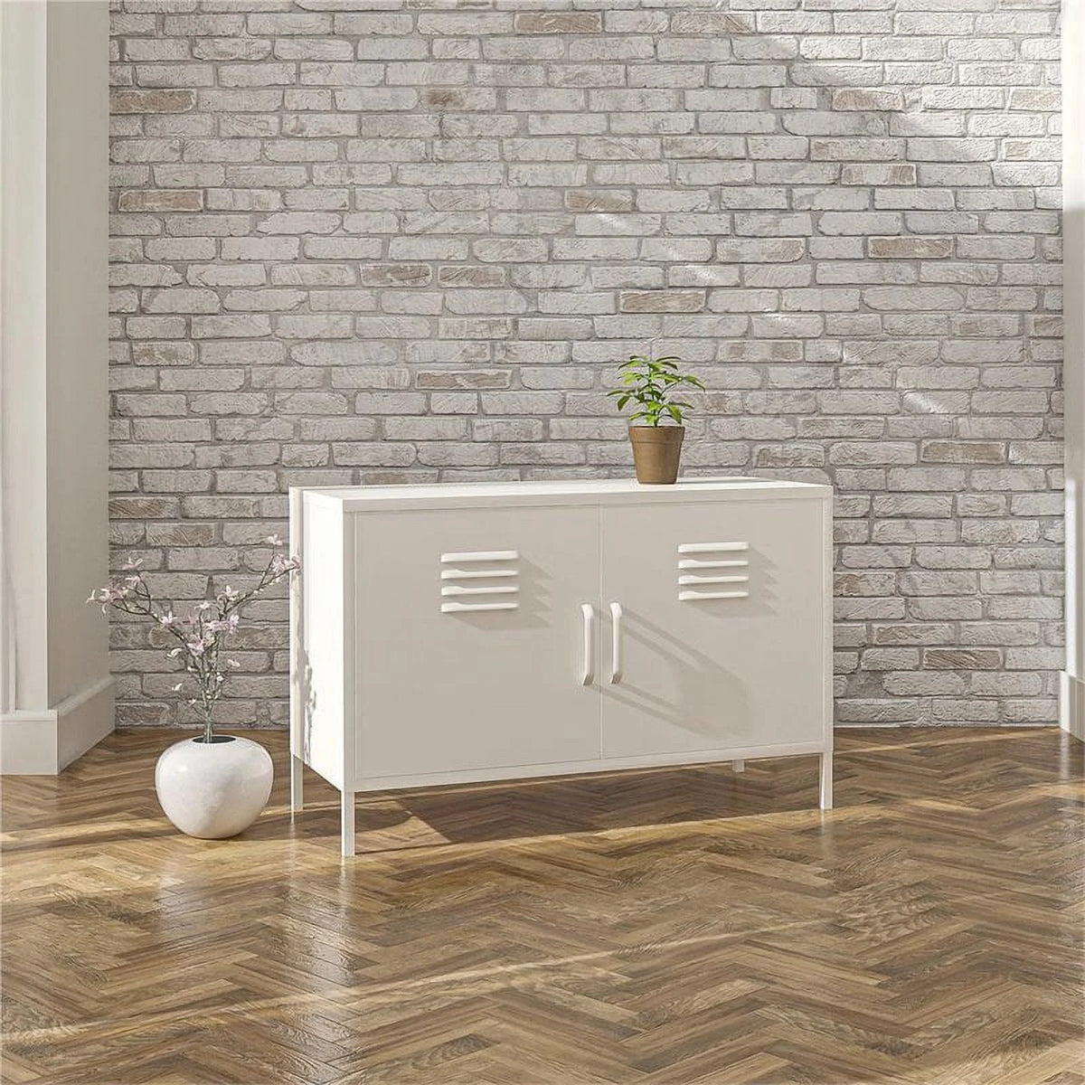 2 Door Metal Accent Cabinet in White F337130