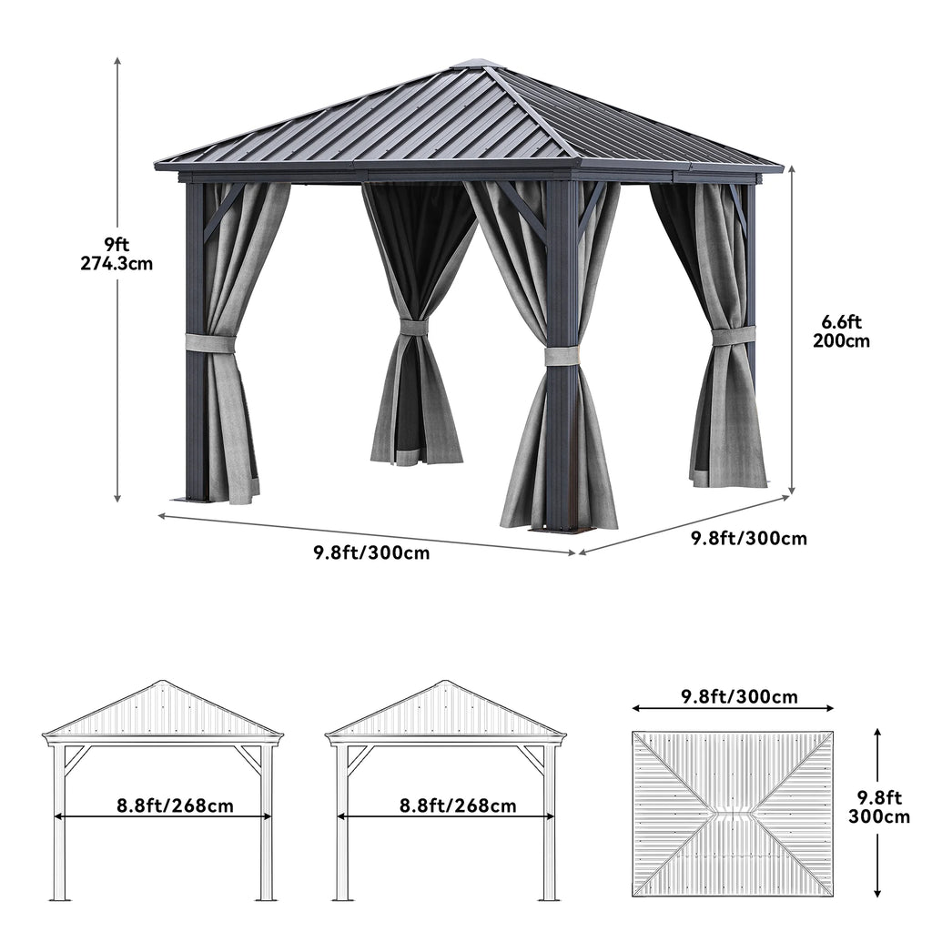 10x10ft Hardtop Gazebo with Nettings and Curtains O68754
