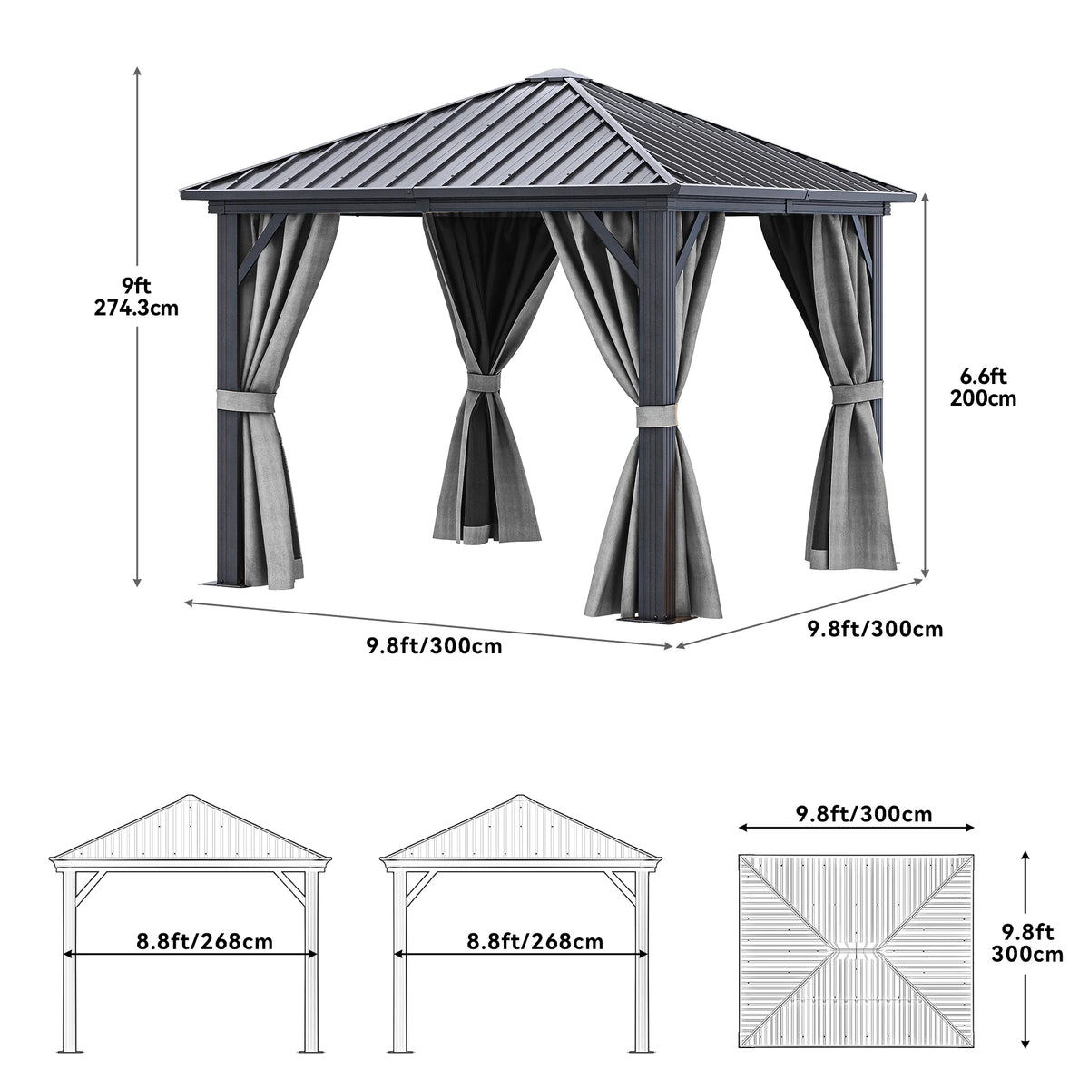 10x10ft Hardtop Gazebo with Nettings and Curtains O68754
