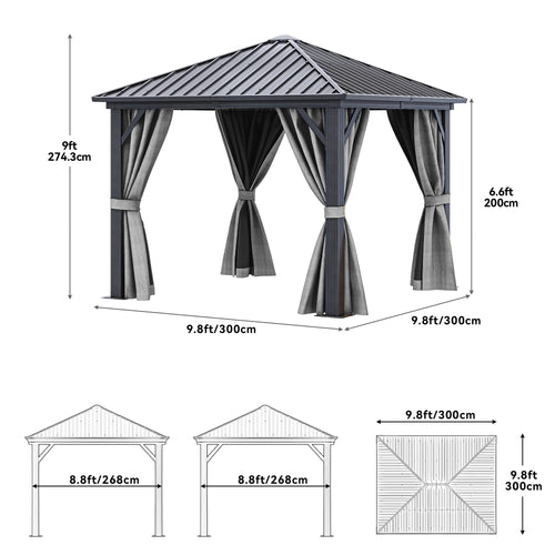 10x10ft Hardtop Gazebo with Nettings and Curtains O68754