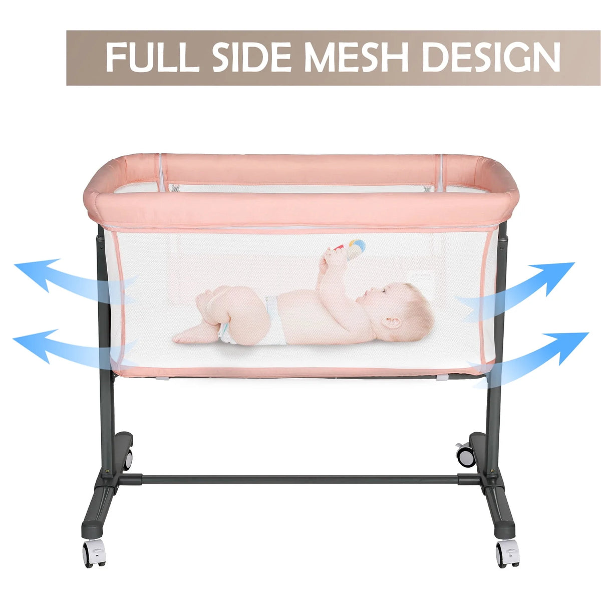 Baby Bassinet with Wheels Adjustable Bedside Sleeper Grey N835783