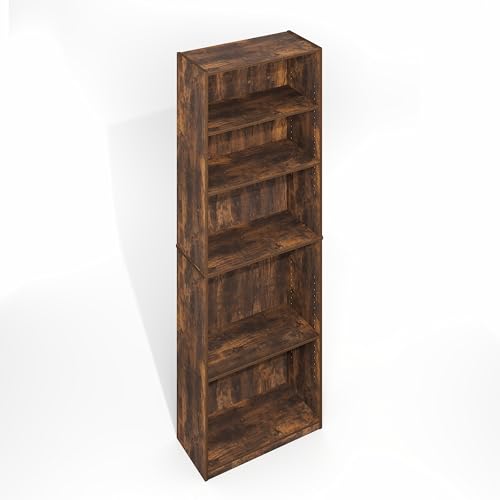 White 5-Tier Bookcase with Adjustable Shelves X350