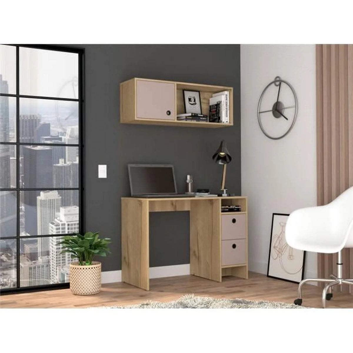Light Oak & Taupe Office Desk Set V143