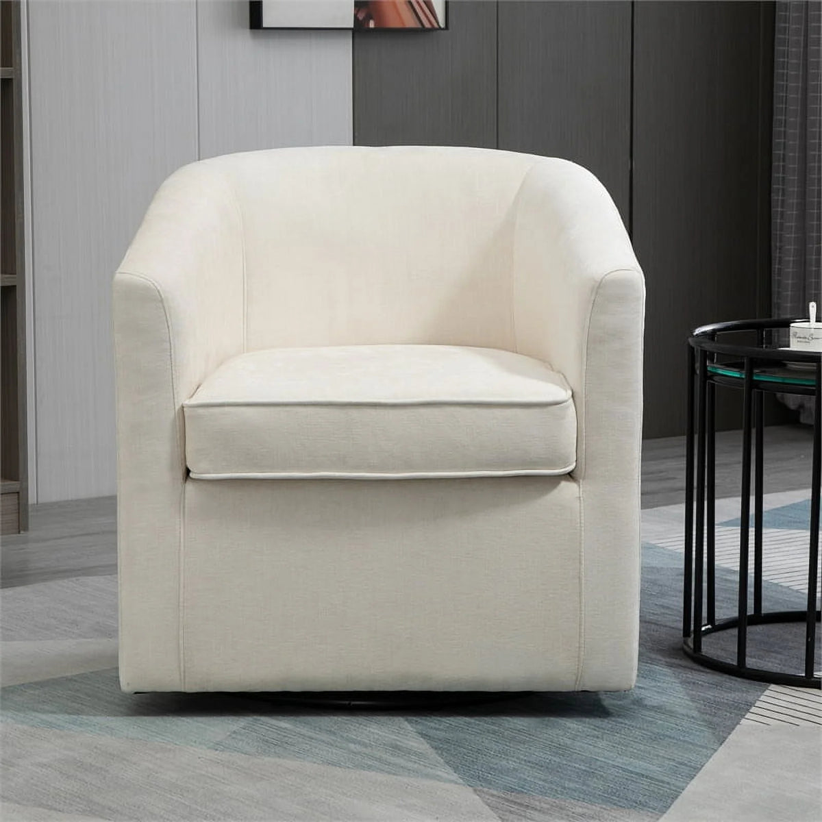 Beige Wood Swivel Upholstered Accent Chair B97400