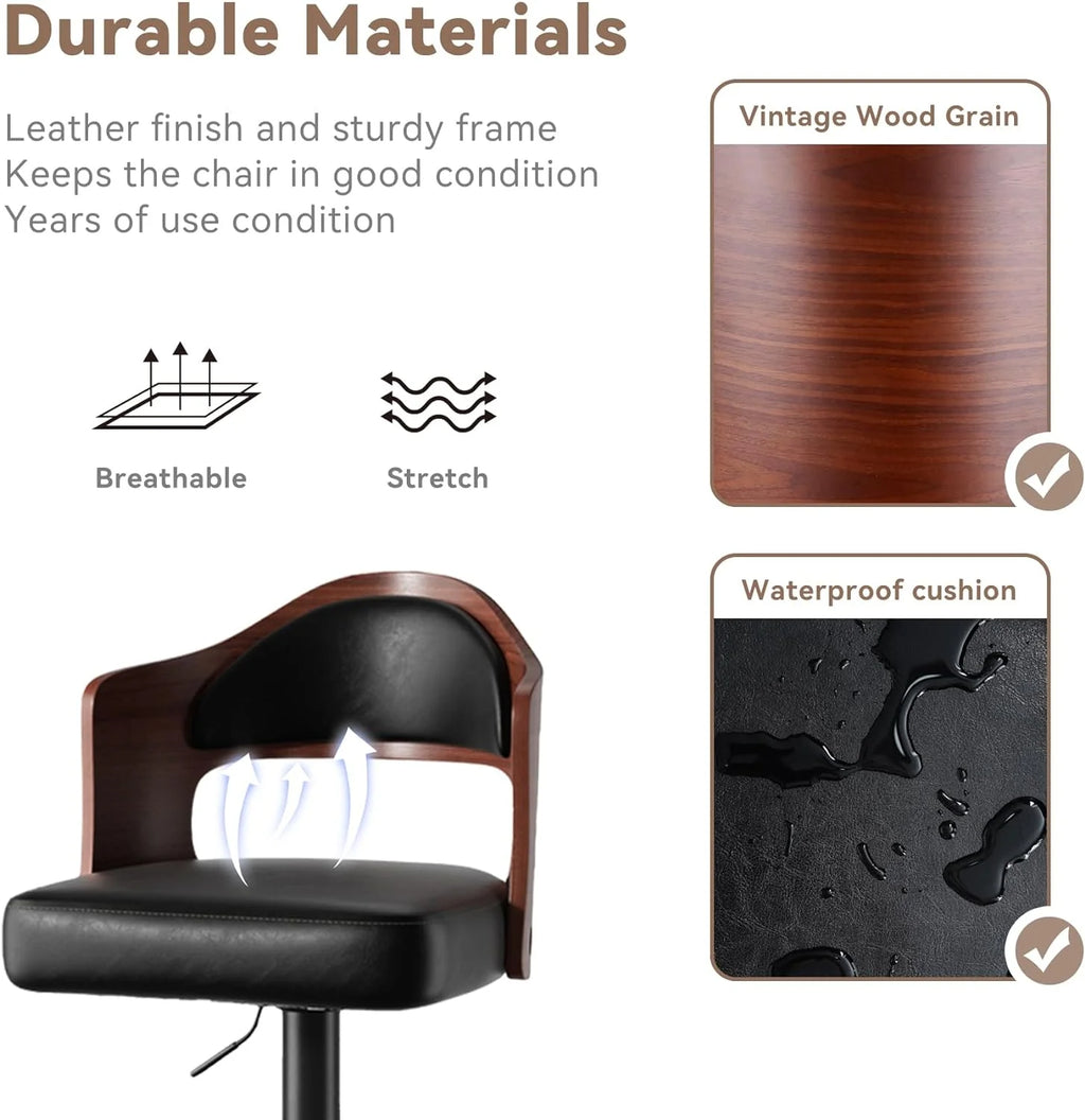 Wooden PU Leather Bar Chairs Set of 2 with Back & Footrest C814
