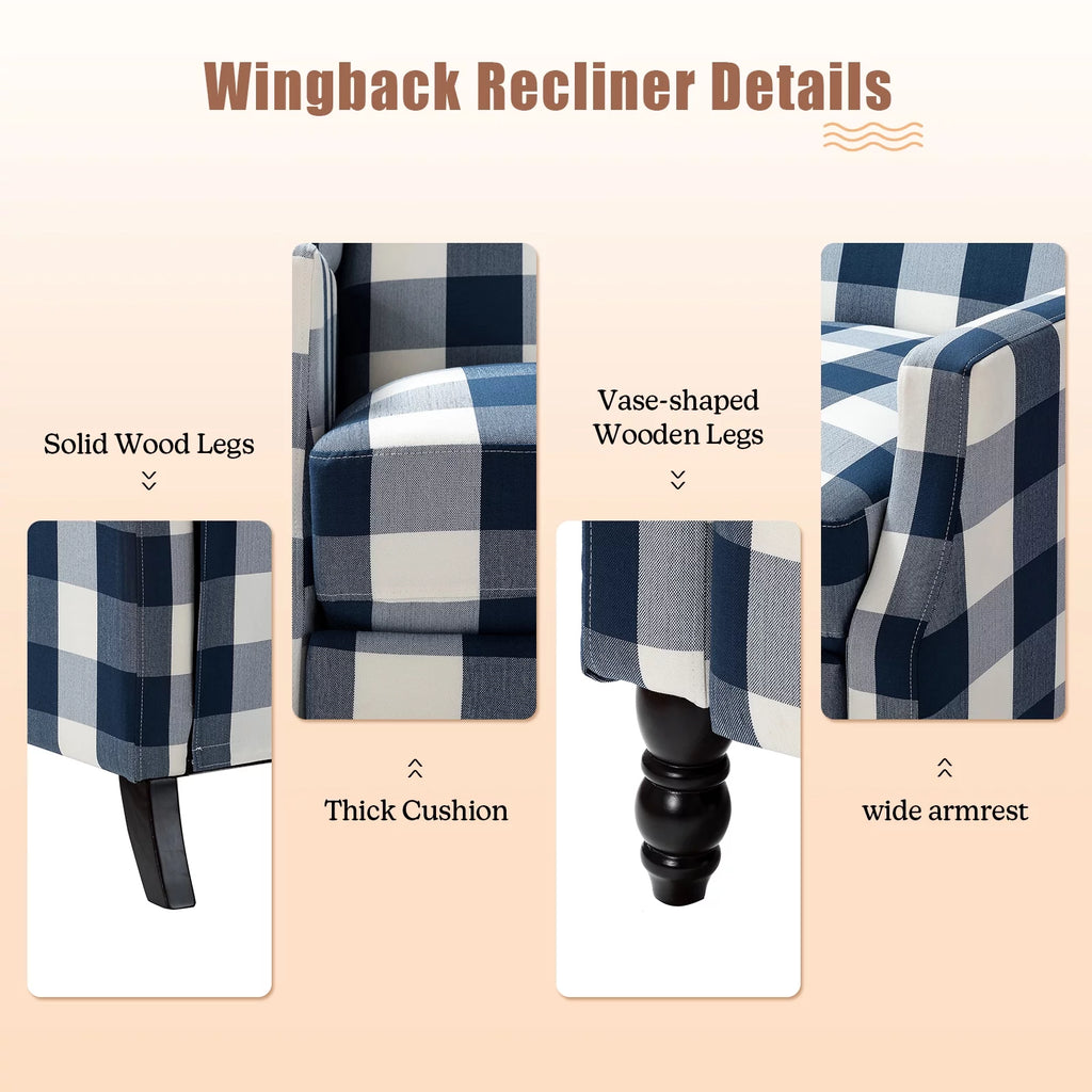 Set of 2 Plaid Fabric Recliners R3109
