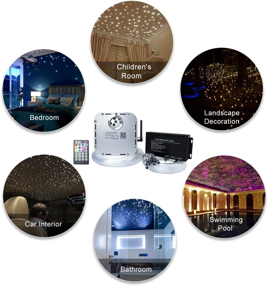 Bluetooth Controlled Twinkle LED Remote RGB 4-Speed Fiber Optic Star Ceiling Kit D764