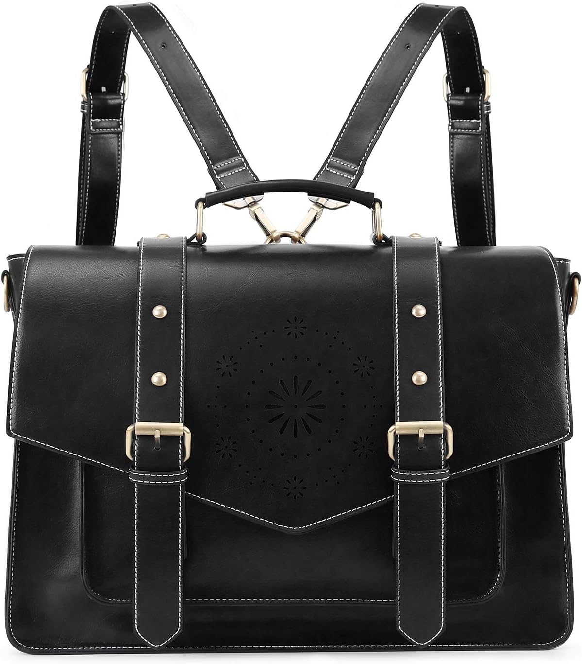 Tan PU Leather Laptop Messenger Bag W8410