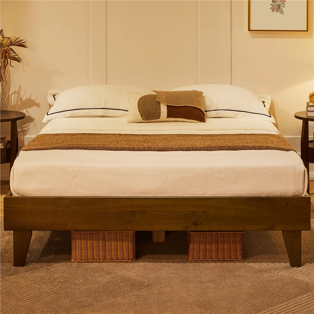 Queen Size Platform Bed Frame with Wood Slat Support T464619
