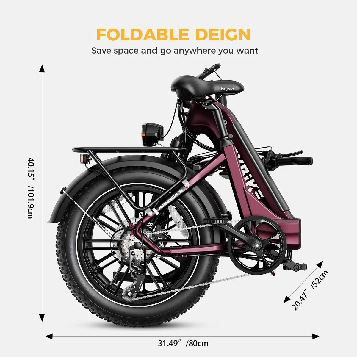 Electric Bike with 48V 14.4AH Removable Battery, 20" x 4.0 Fat Tire S175