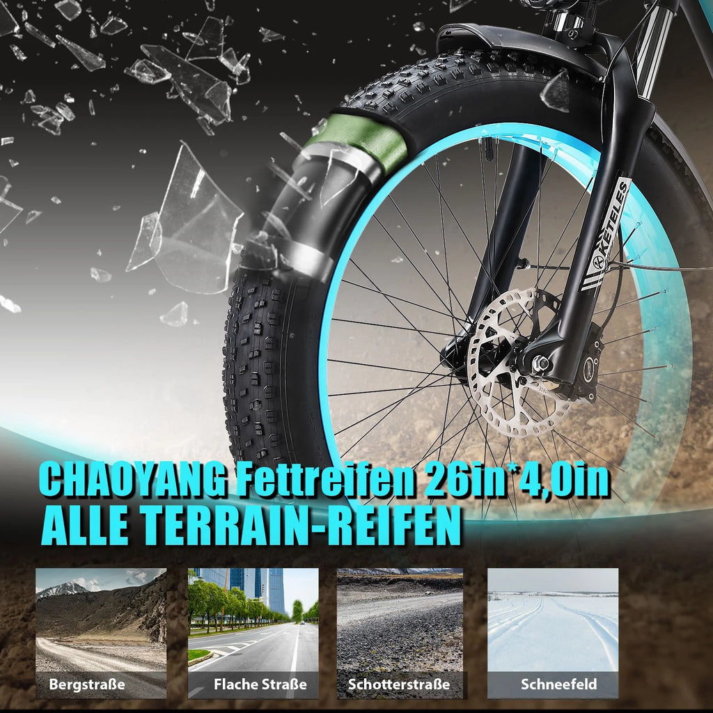 26" Fat Tire Electric Bicycle with 48V 17.5AH Removable Battery U61793