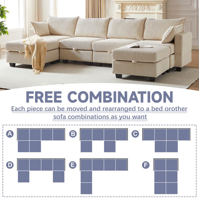 U Shaped Modular Sectional Sofa Chaise Lounge Beige Y138867