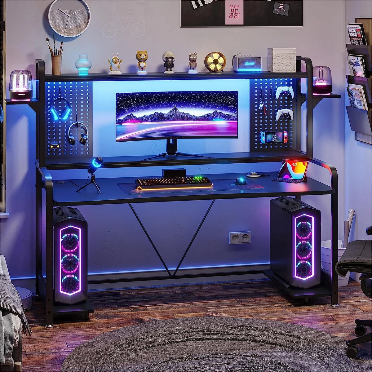 55" White Computer Desk with Hutch and Shelves O911
