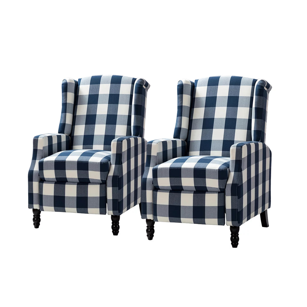 Set of 2 Plaid Fabric Recliners R3109