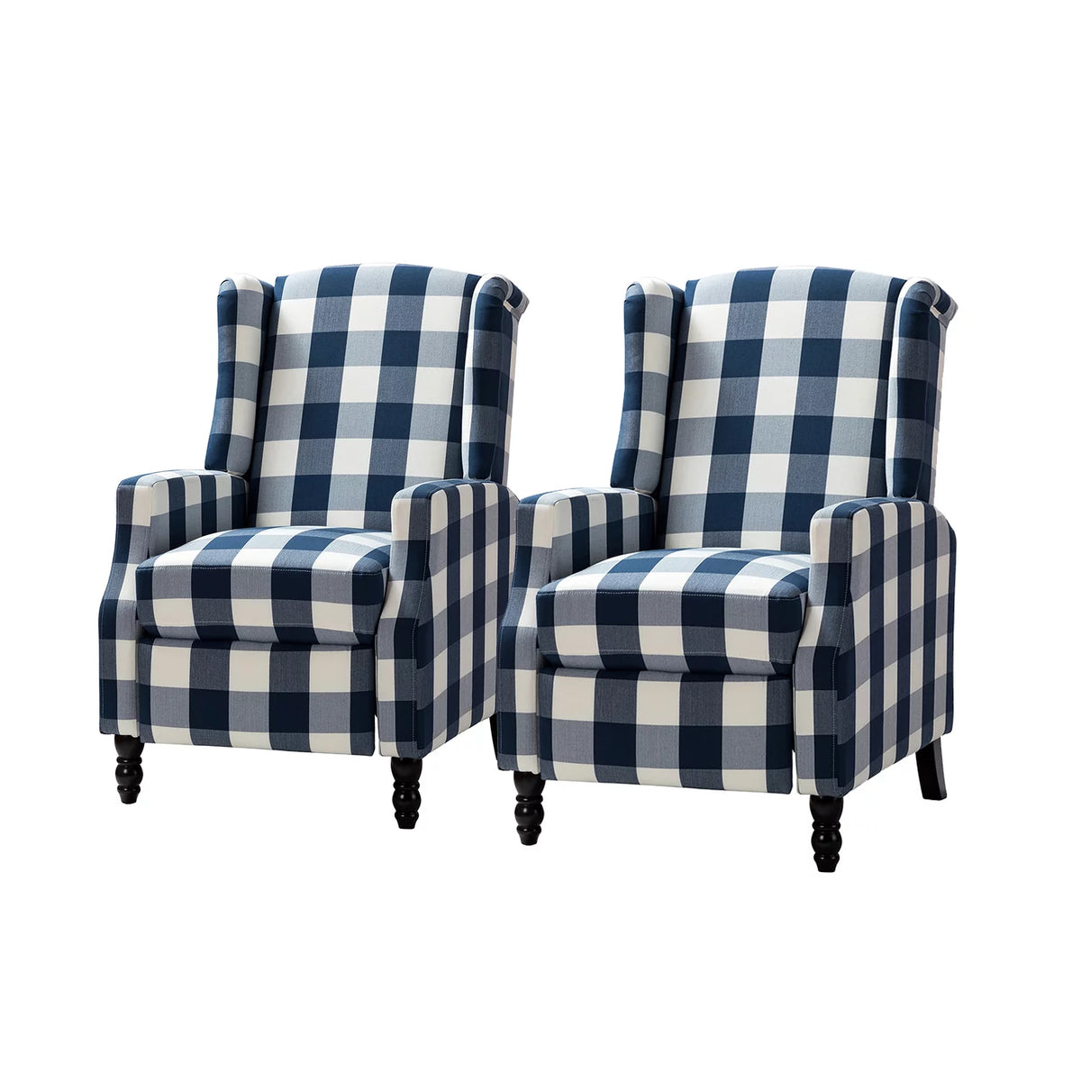 Set of 2 Plaid Fabric Recliners R3109