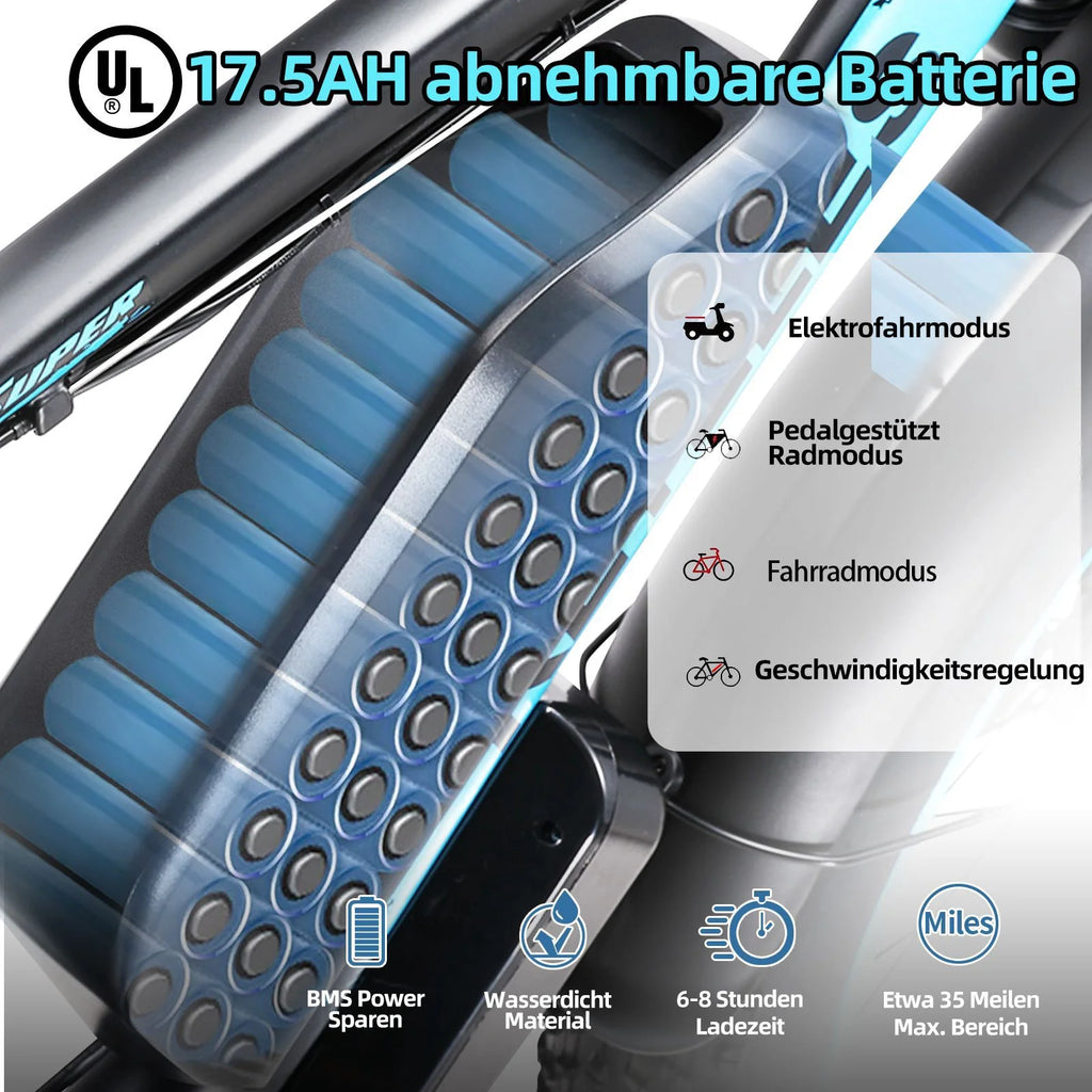 26" Fat Tire Electric Bicycle with 48V 17.5AH Removable Battery U61793