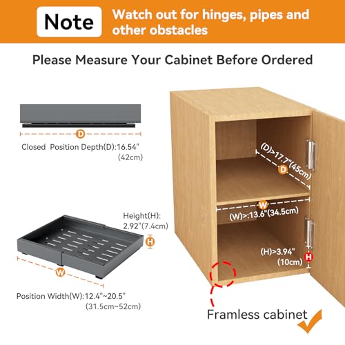 16.6" Deep Extendable Cabinet Slide Out Shelves with 3 Rails, 1 Pack I883