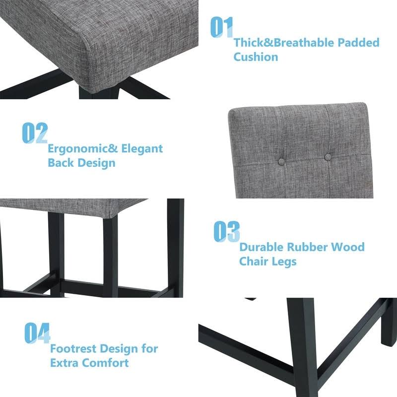 5-Piece Dining Set Wood Square Table and Chairs Stools Grey A834400
