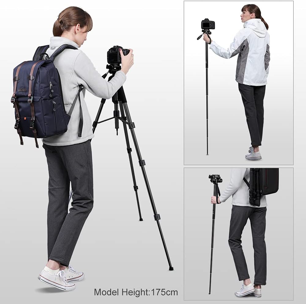 Portable Compact Aluminum Tripod Monopod with 3-Way Swivel Pan Tilt Head B30031