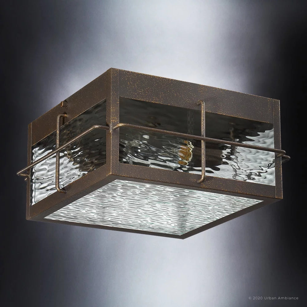 Urban Bronze Clear Water Glass Outdoor Ceiling Light F66457