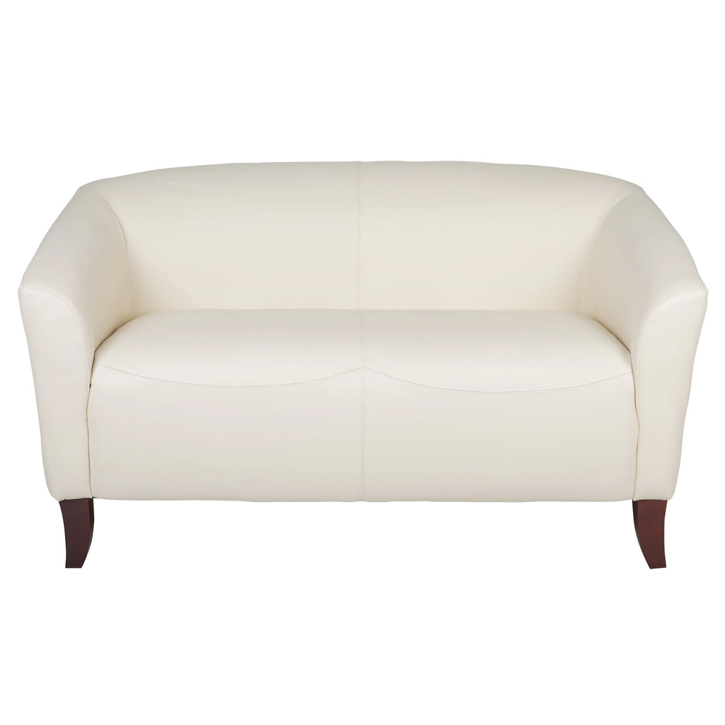 Ivory LeatherSoft Loveseat with Cherry Wood Feet M599515
