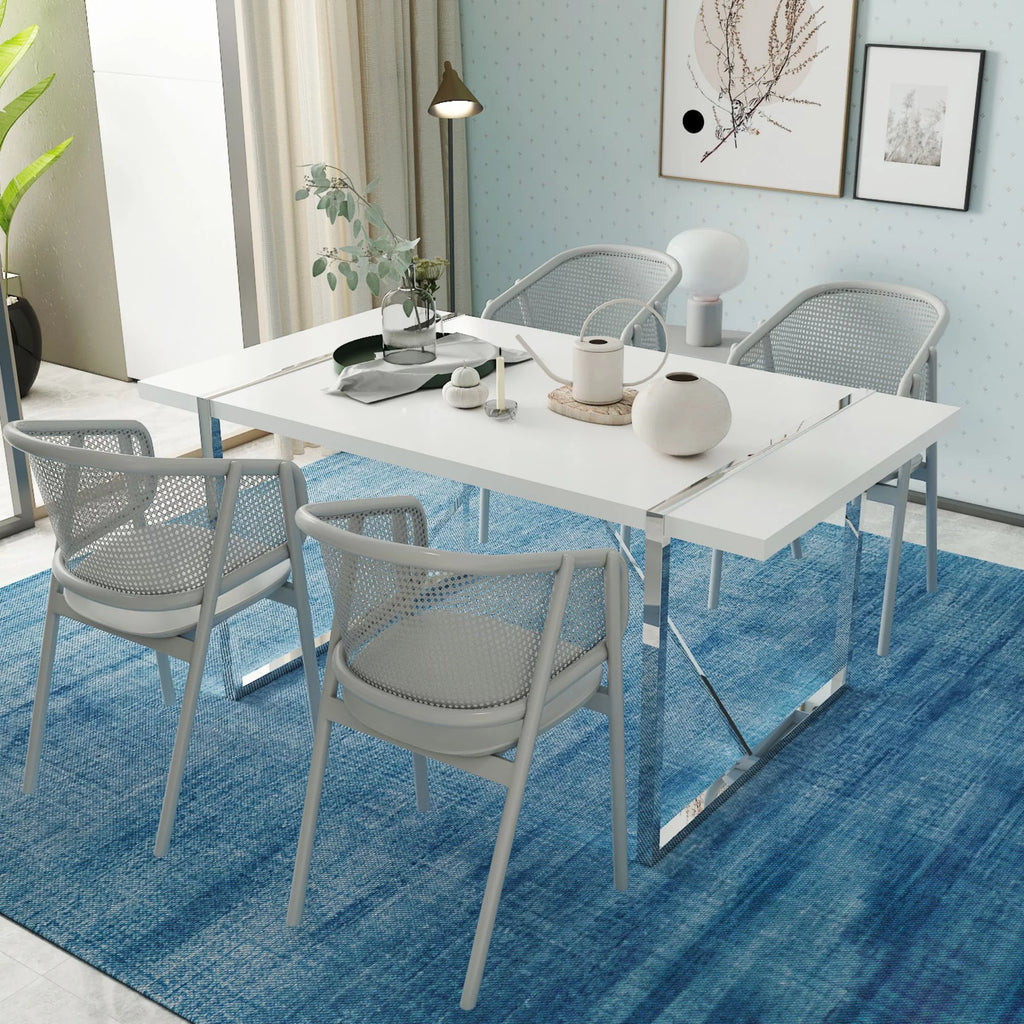 White Dining Table with Silver Metal Legs A476