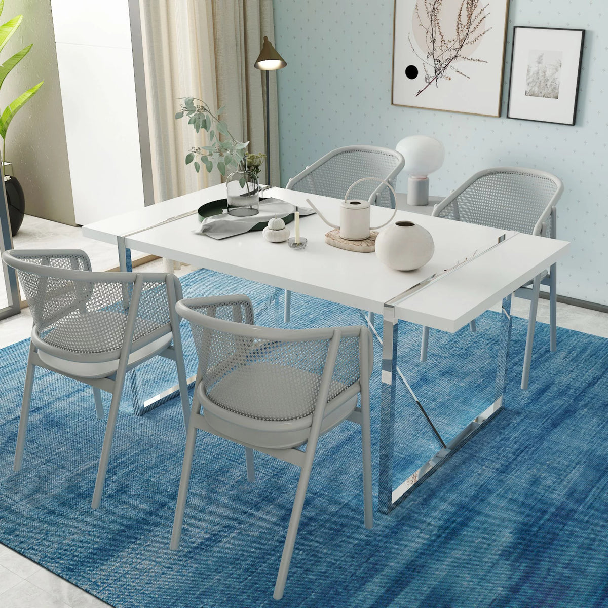 White Dining Table with Silver Metal Legs A476