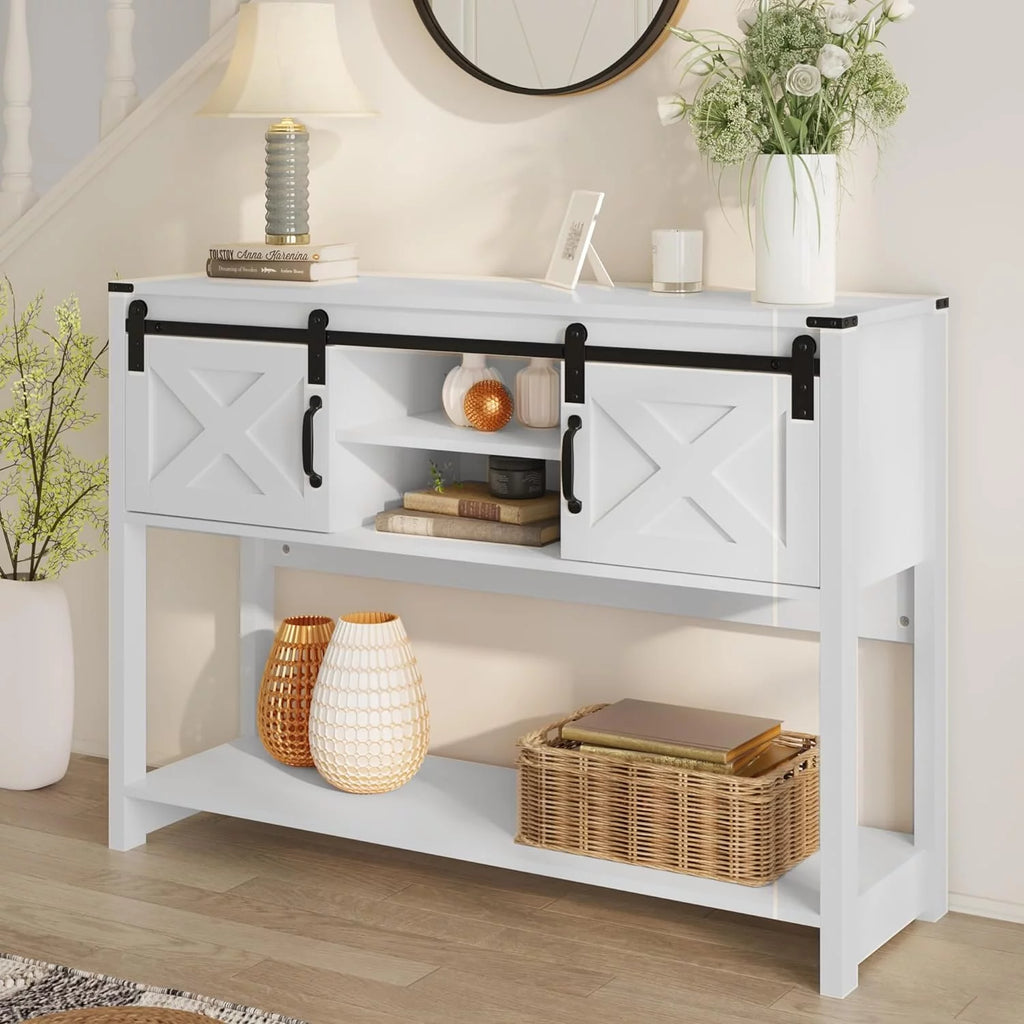 White Console Table with Storage and Shelves S592236