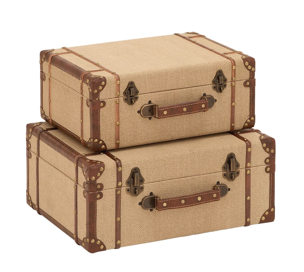 Beige Wooden Nesting Upholstered Trunk 2-Pieces Q396
